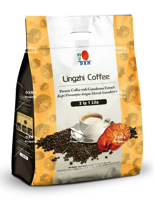 DXN Lingzhi Coffee 3 in 1 Lite: healthy, sugar-free coffee with Reishi mushroom.